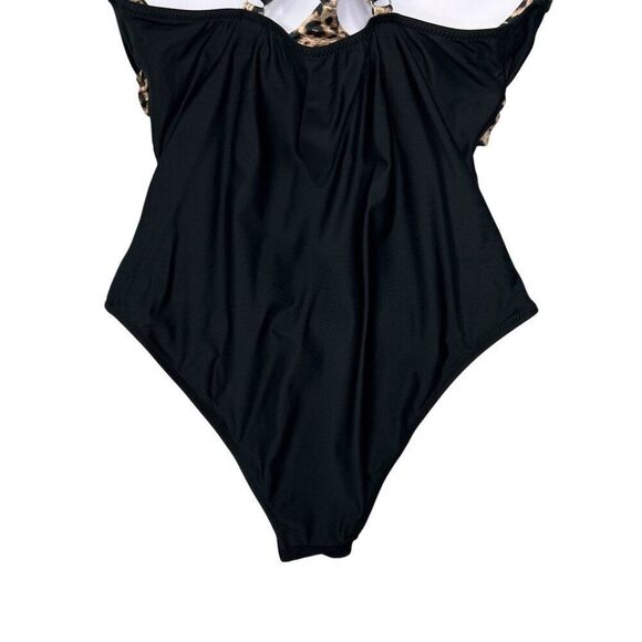 Women's Size Medium Black & Leopard Print One Piece Swimsuit - Picture 6 of 8